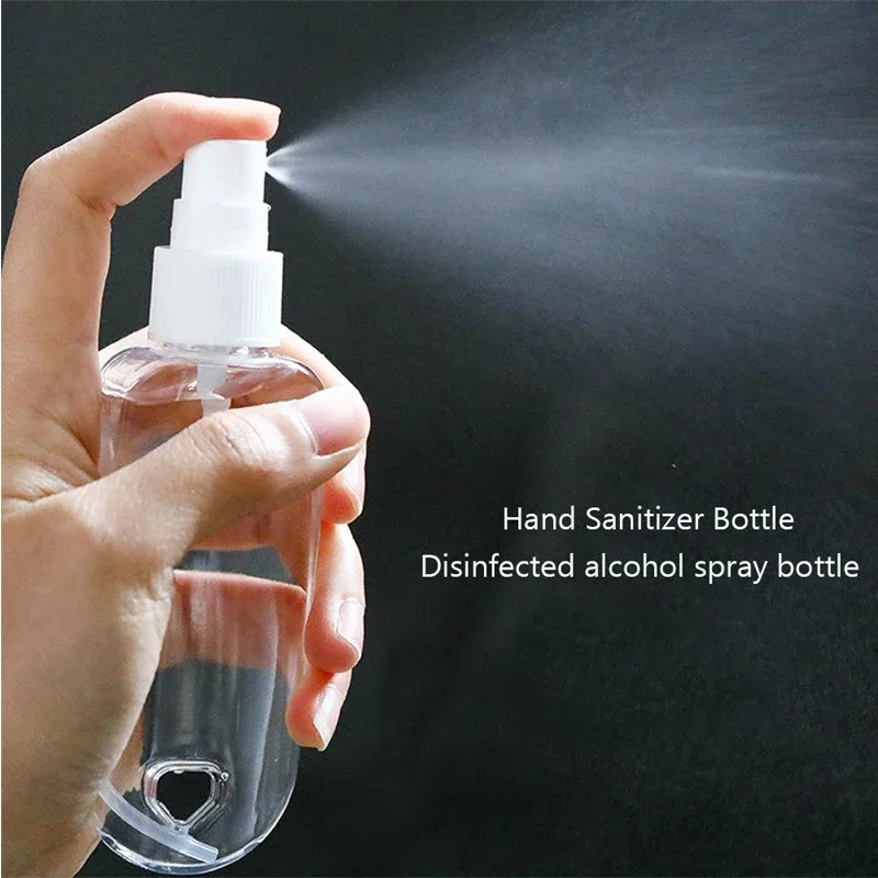 10 pezzi vuoti 30/50/60ml bottiglie da viaggio trasparenti portatili con moschettone Flip & Spray coperchi contenitori per alcol liquido sfregamento a mano