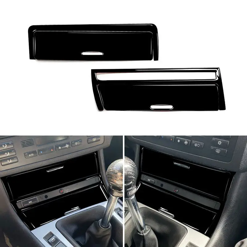 2pcs Car Interior Piano Black Cigarette Lighter Panel Trim Cover For BMW 3 Series E46 1998 1999 2000 2001-2005 Soft PVC Plastic