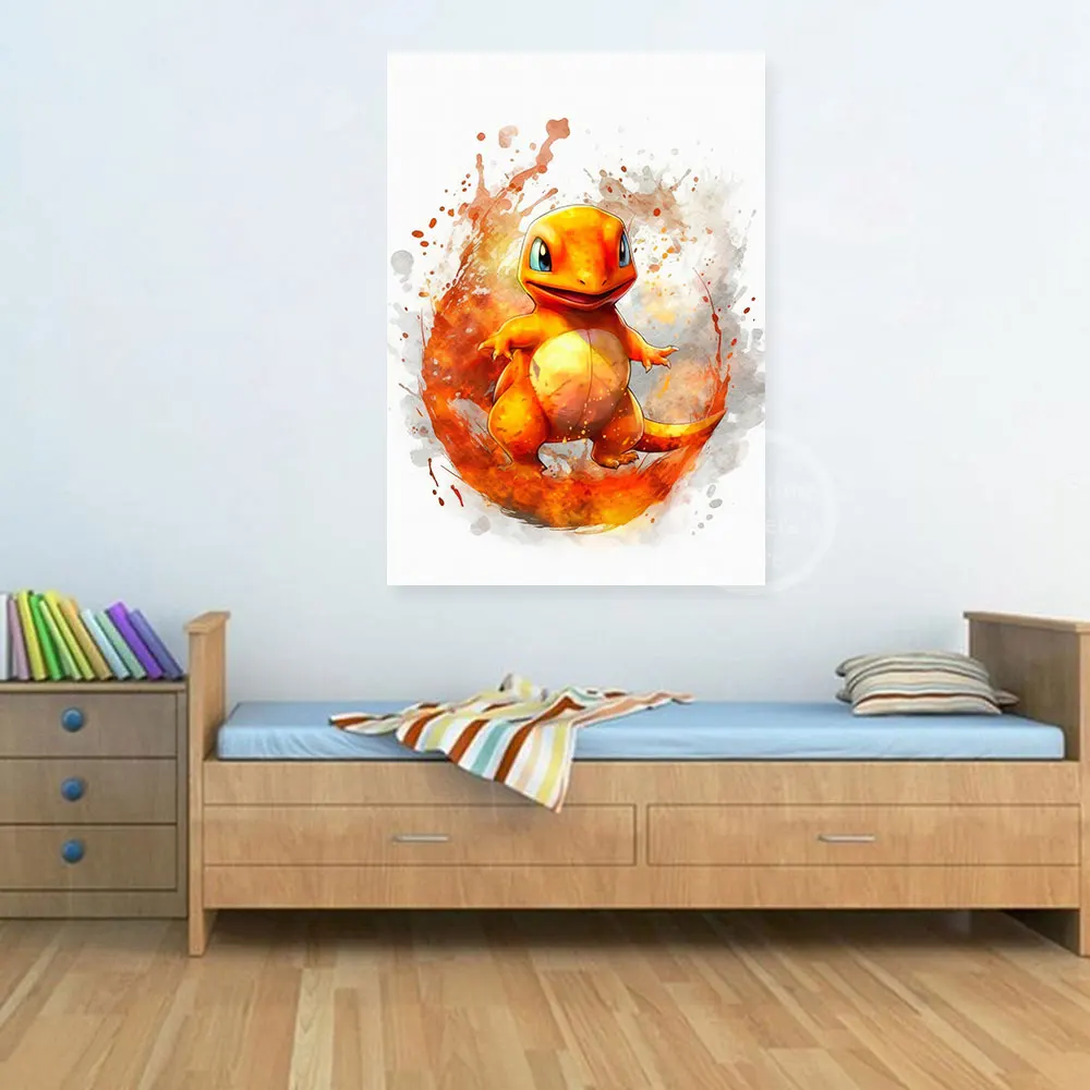 Anime Pokémon Canvas Schilderij Pikachu Squirtle Charmander Poster Aquarel Kunst Muur Cartoon Bubble Muurschildering Kamer Decoratie Geschenken