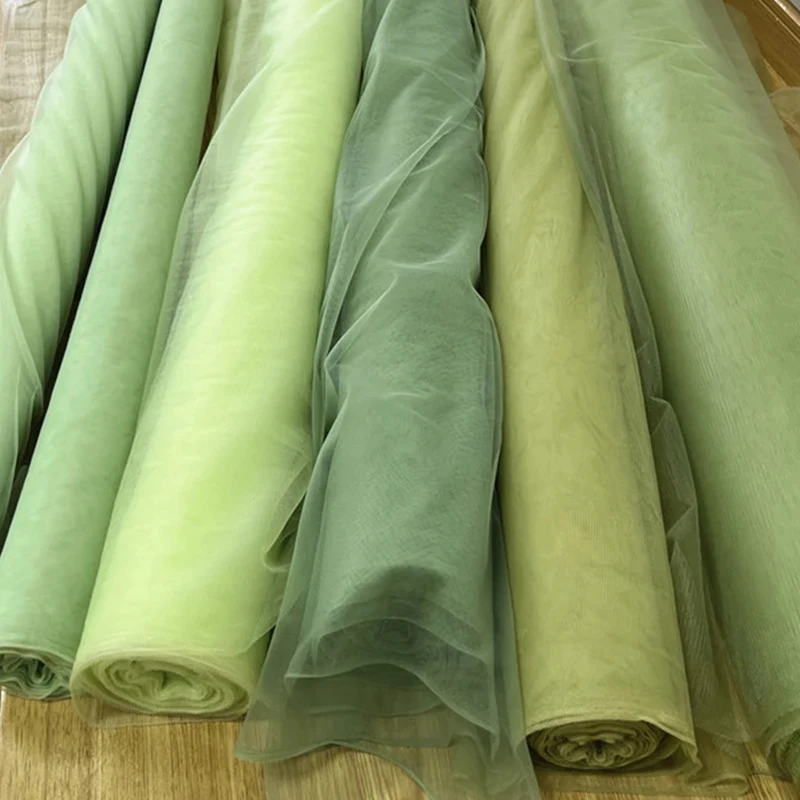 Green Series Soft Tulle Fabric Wedding Decoration Avocado Sage Mesh Chair Back Yarn Encryption Gauze Curtain Clothing Material