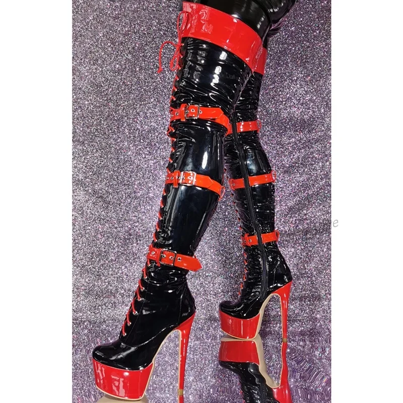 

Thigh High Mixed Platform Cross-Tied Belt Decor Boots Thin High Heel Women Shoes Side Zipper Round Toe 2023 Zapatos Para Mujere