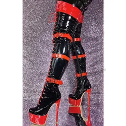 Thigh High Mixed Platform Cross-Tied Belt Decor Boots Thin High Heel Women Shoes Side Zipper Round Toe 2023 Zapatos Para Mujere