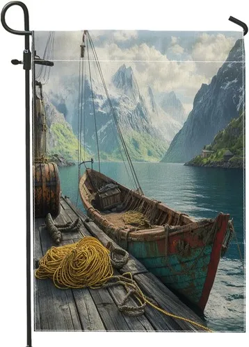 Nature Boat Front Yard Backyard Burlap Vertical Garden Flags Double, 12x18 XXQ