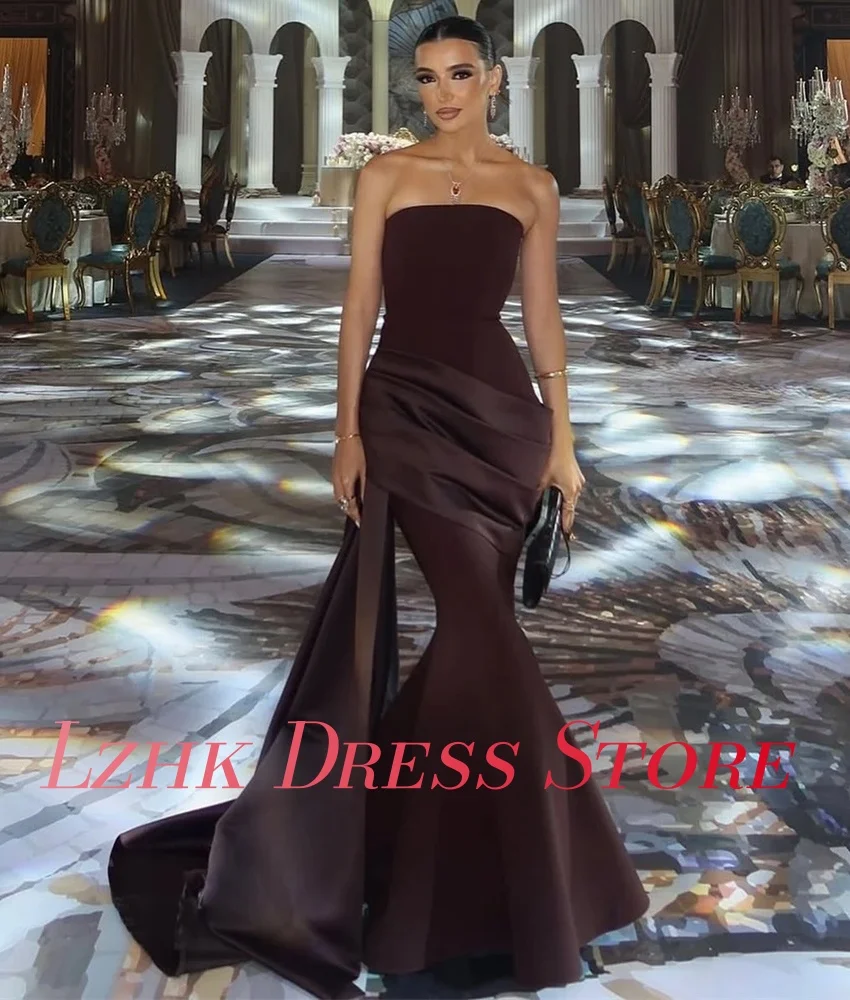 Vestido de noche de sirena de Jersey con temperamento personalizado, sin mangas, sin tirantes, hasta el suelo, de alta calidad