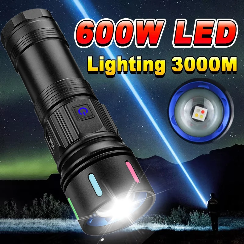 

Мощный светодиодный фонарик типа C, перезаряжаемый тактический фонарик с зумом, аварийный рабочий свет, внешний аккумулятор, уличный фонарь с 4 источниками