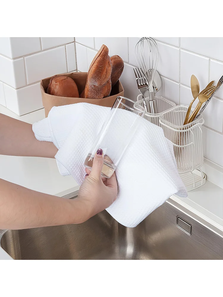 3/5/7Pcs, 40×60 Cm, 100% Polyester Blend White Waffle Weave Kitchen Towels, Ultra-Soft and Highly Absorbent Dishcloths
