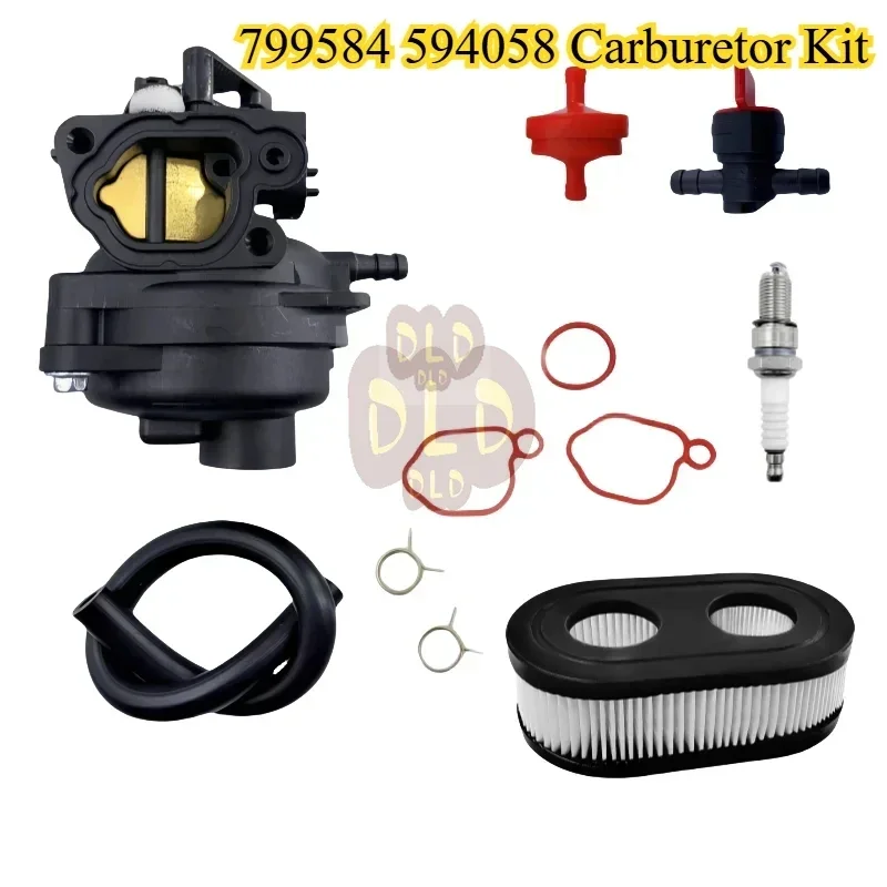 

799584 594058 Carburetor Kit Spark Plug & Air Filter Assembly Compatible with B&S Carb 594057 592361 594529 Troy Bilt TB110