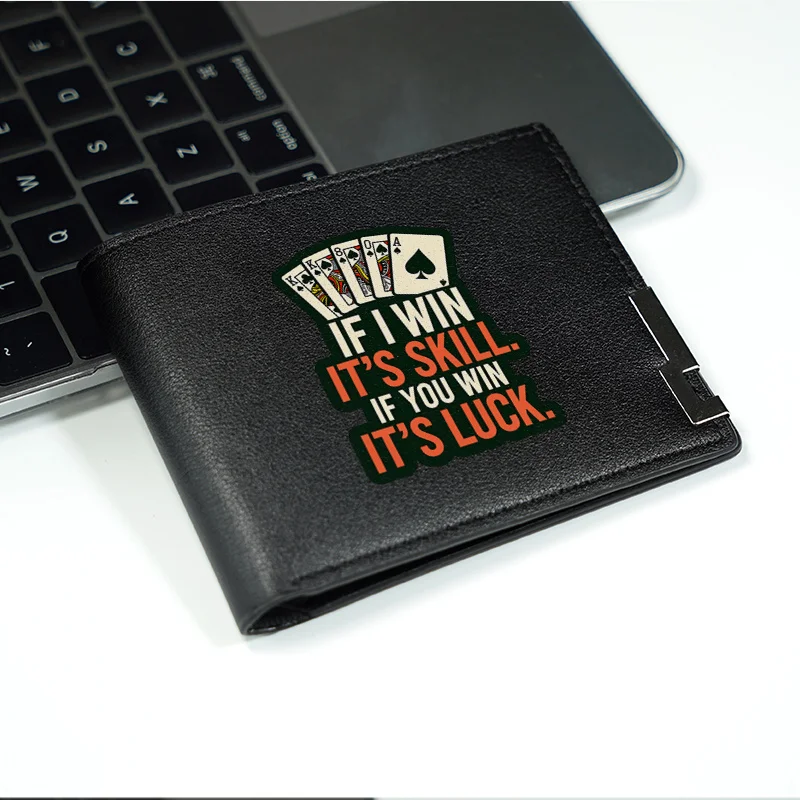PORtafoglio corto da uomo di lusso CON DESIGN POKER SKILL OVER LUCK PROMO MATERIALE PU LEGGERO DURABILE PER L'uso quotidiano