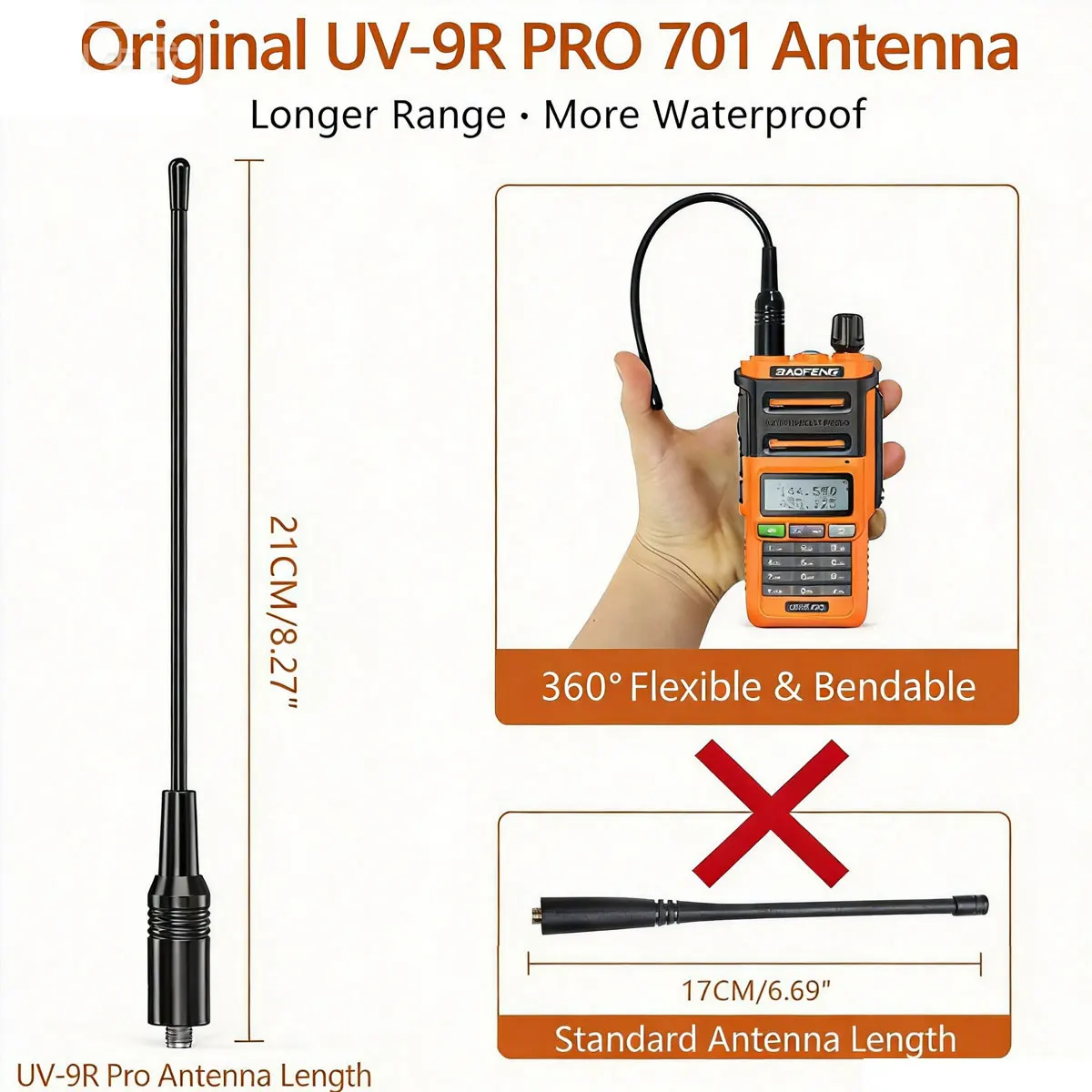 Baofeng UV-9R PRO IP68 Waterproof 8W Dual Band 128CH Type C Rechargeable Ham Two Way Radio 2800mAh LCD