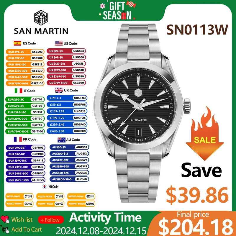 San Martin 38mm Chronometer Men Watch SN0113W V2 NH35 Automatic Movement Sapphire BGW9 Luminous Waterproof 100m Watches