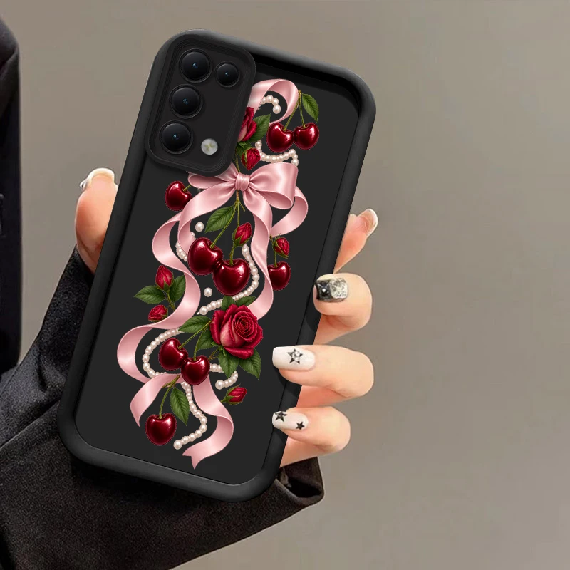 Pink Bow Tie Red Cherry Phone Case For OPPO Reno 6 8 Pro Plus 8T 7Z 6Z 7 5 4 Lite 3 2Z 2F 5F 4F Anti Scratch Silicone Cases Capa