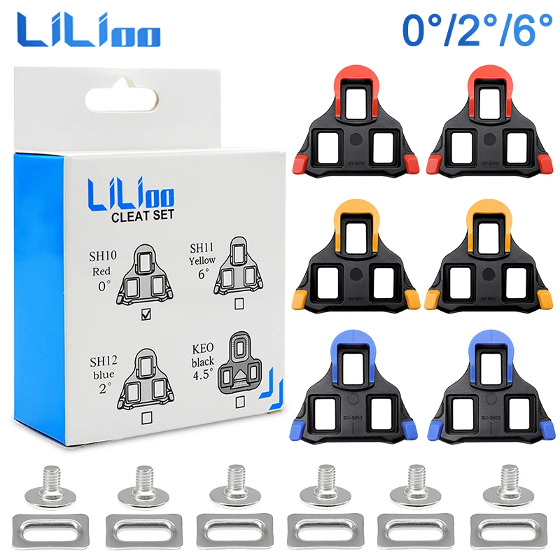 LILIOO Pedals Cleats for Road MTB Bike 0/2/6 Degree Self-locking Pedal Cleats for SHIMANO SPD PD SH10 SH11 12 Bicycle Bike Parts