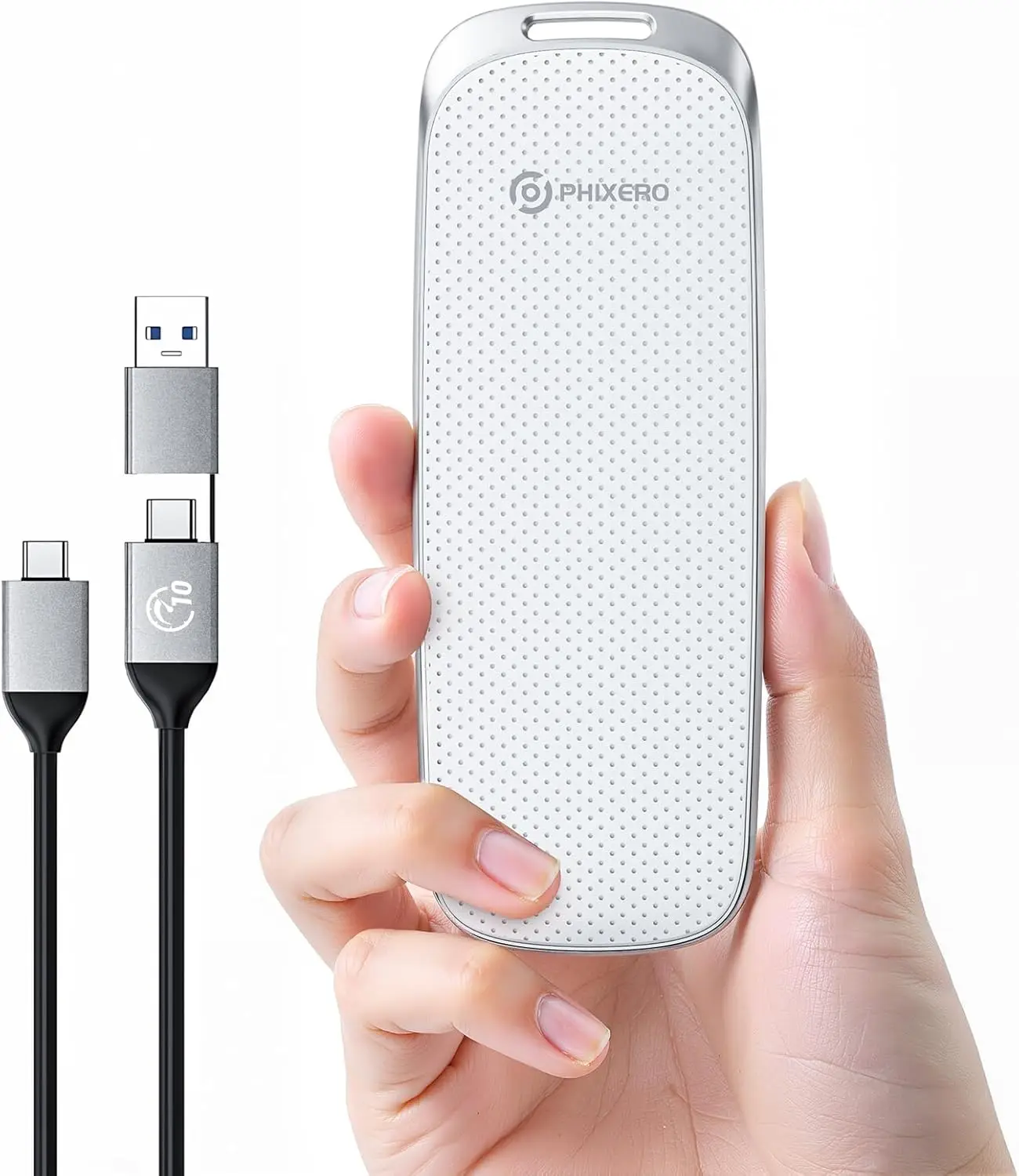 

External NVMe SSD 512GB, Up to 1050MB/s, USB 3.2 Gen2, Portable Hard Drive for iPhone/Android/Mac, White