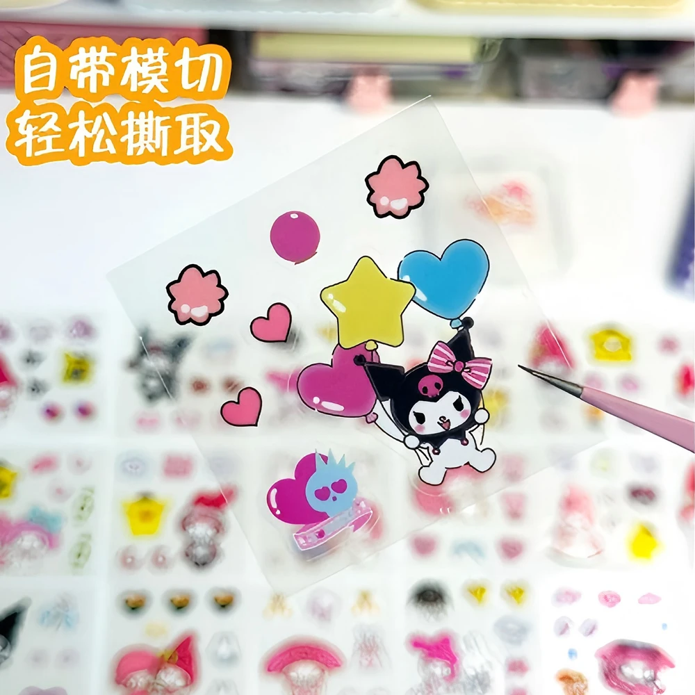 96 pz/scatola Serie Sanrio Trasparente PET Adesivi Carino Kuromi Cinamonroll Cartoon Decalcomanie Scrapbook Laptop Telefono Adesivo Giocattolo Per Bambini