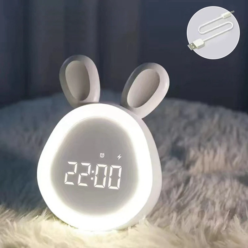 Children Cute Alarm Clock With Night Light Stepless Dimming LED Digital Alarm Clock For Boys And Girls