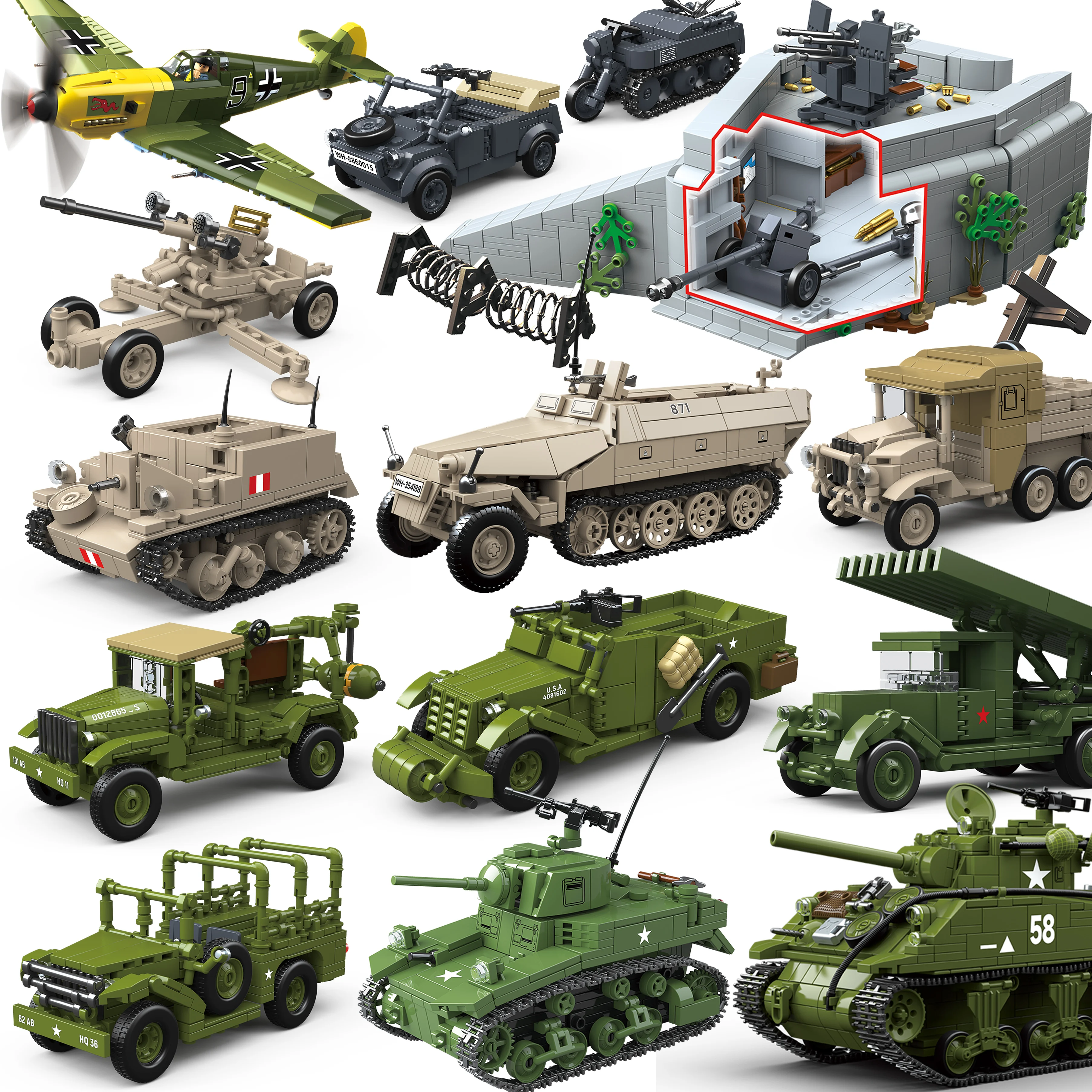 

Military Tanks Stuart SdKfz251 PanzerVI Sherman US Army Quan Guan WW2 Soldier Figure Model Building Block Brick kid Children Toy