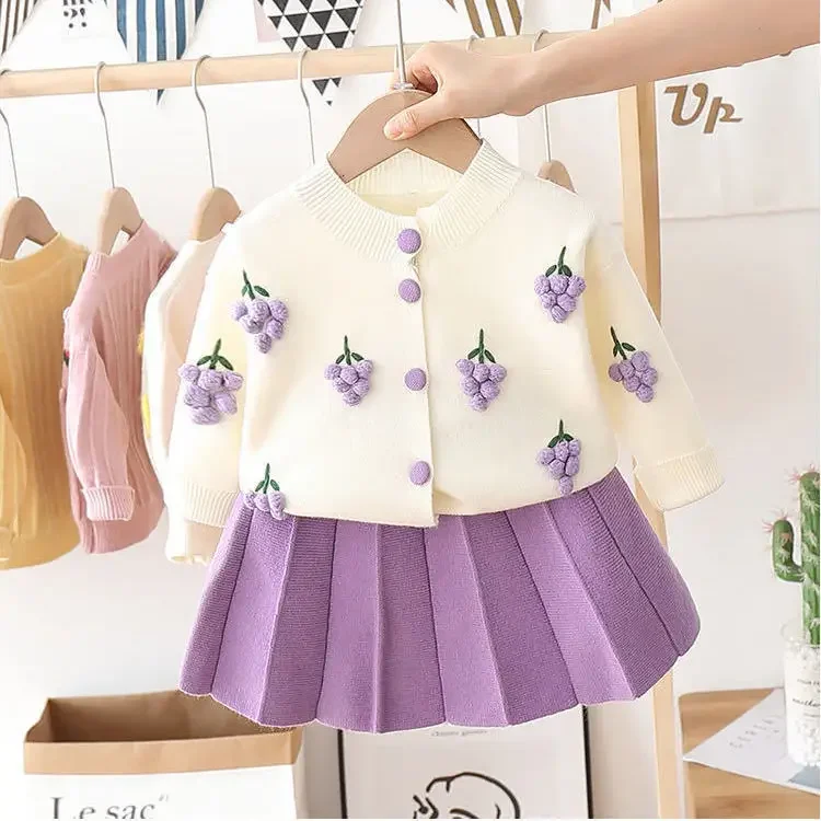 Children\'s Clothing Sets fruit cardigan + skirt 2Pcs Sweater girls clothes set 1 to 6 years baby girl outfit skirt sets