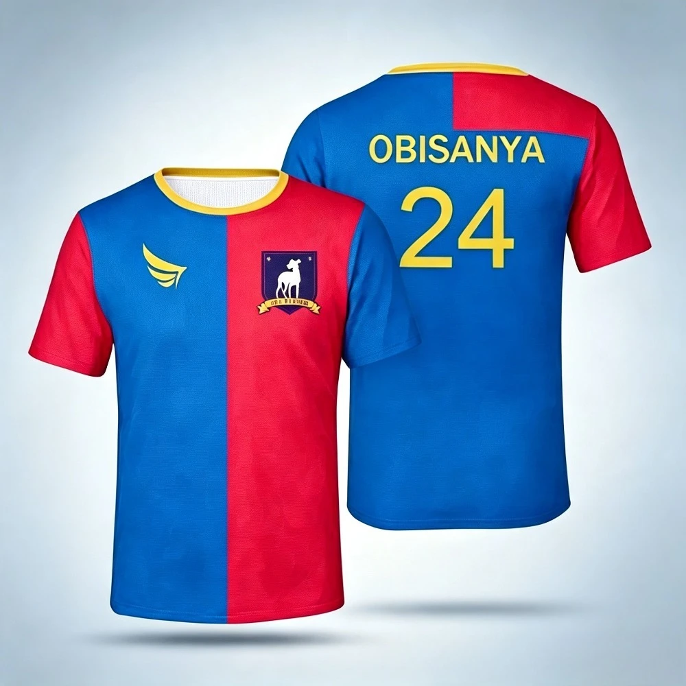 Men's Red Blue Split Short Sleeve Soccer Jersey Breathable Sports Football Shirt Fan Uniform Top