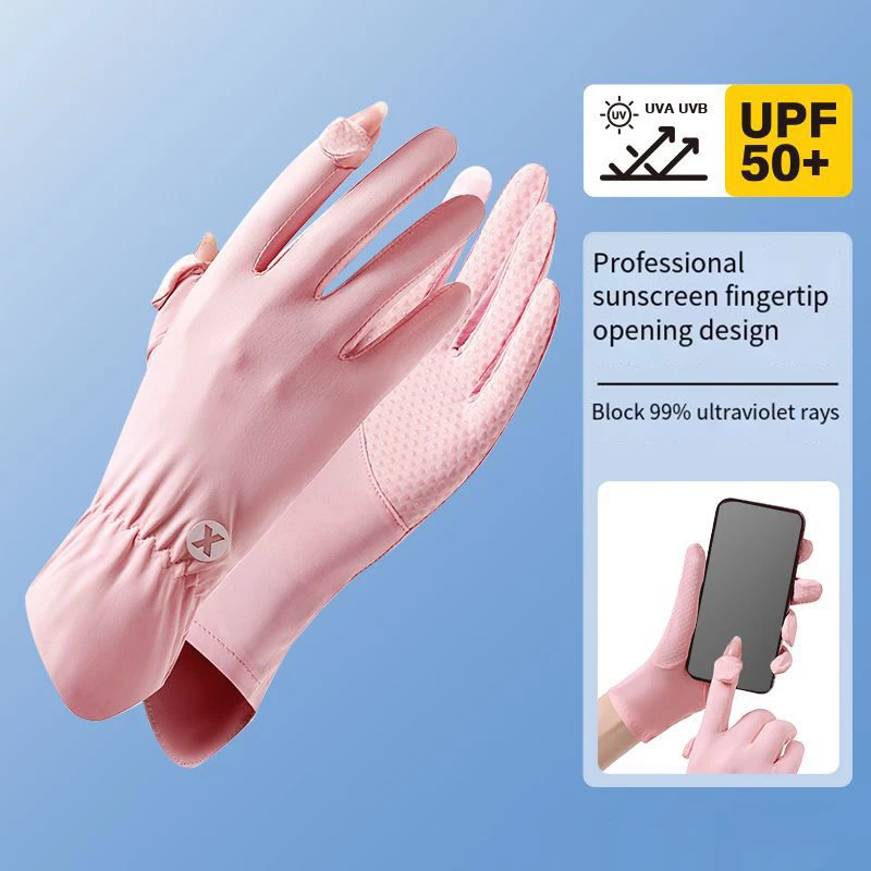 

Анти-УФ-женские перчатки, дышащие быстросохнущие перчатки с сенсорным экраном, варежки, солнцезащитные перчатки, перчатки из ледяного шелка, велосипедные перчатки для вождения