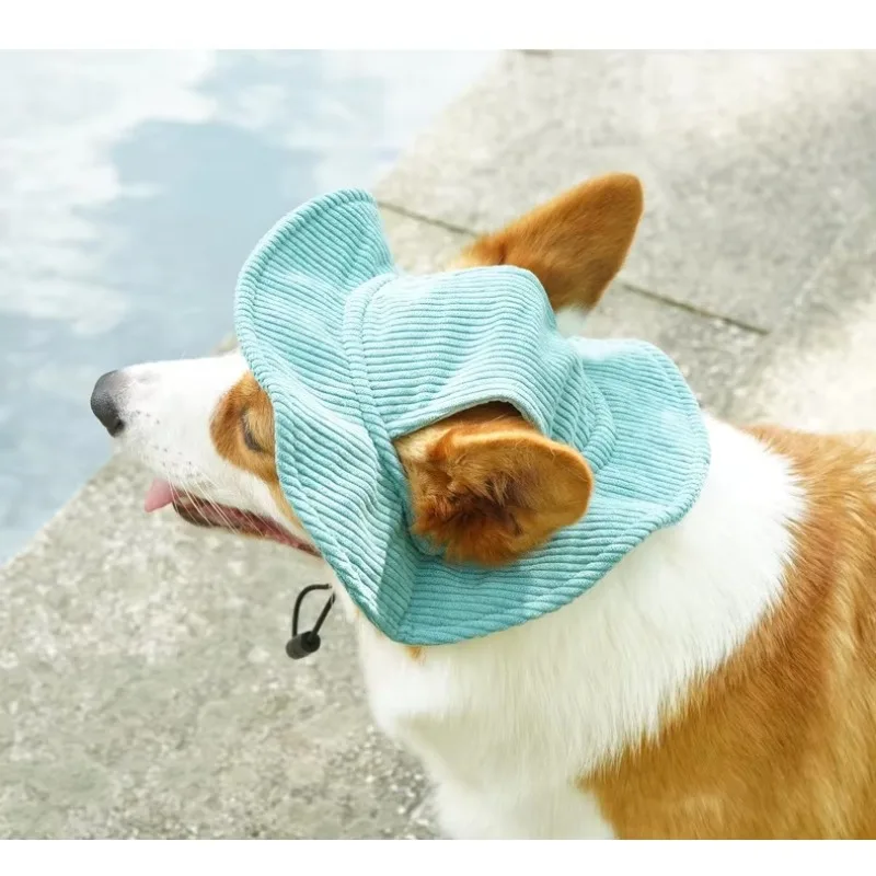 

Adjustable Corduroy Pet Baseball Cap Summer Outdoor Sun Protection Bucket Hat with Ear Hole for Dog Puppy Cat