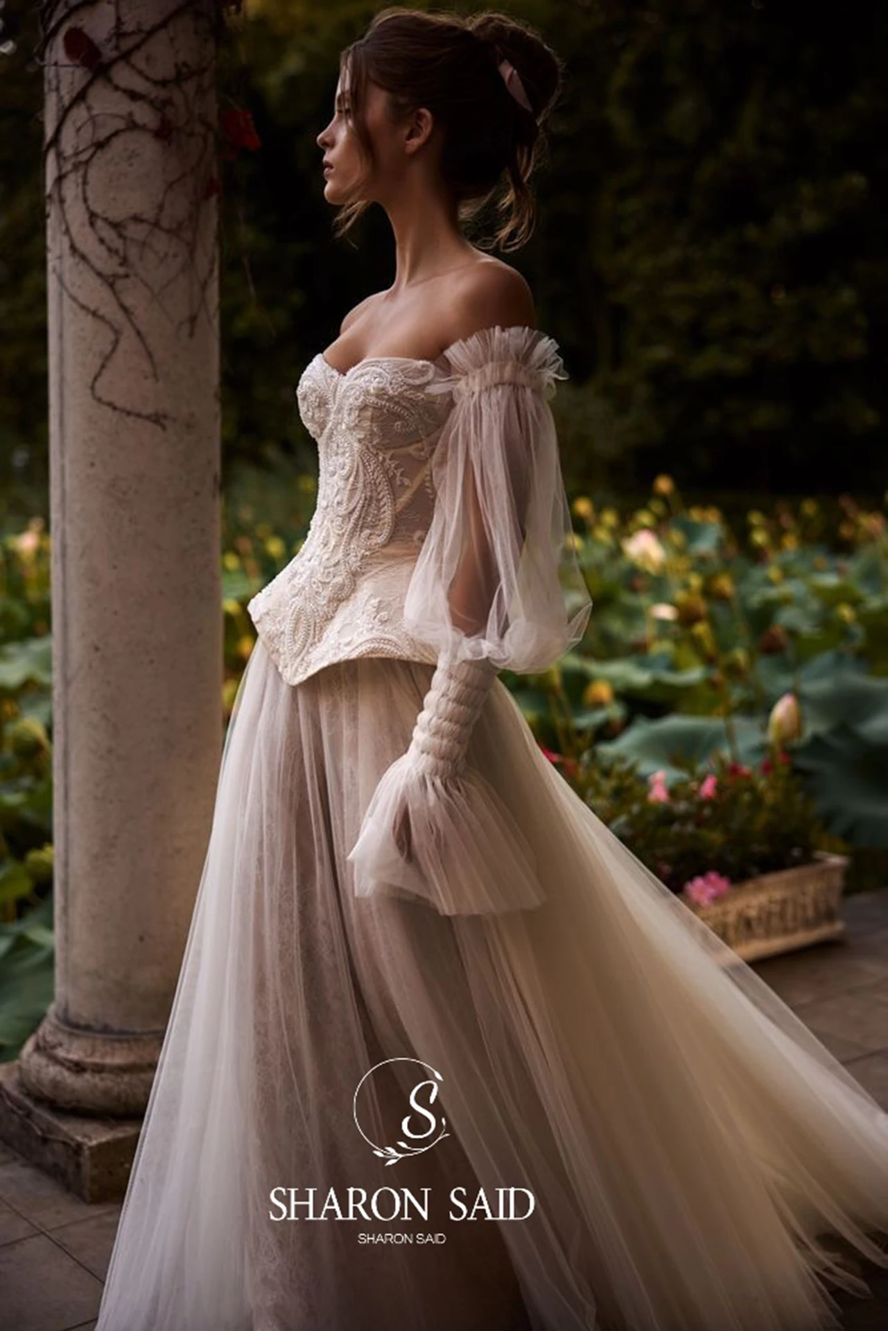 Sharon disse alta qualidade boho tule fora branco vestido de casamento 2025 puff manga varredura trem princesa vestidos de noiva sw126 personalizado