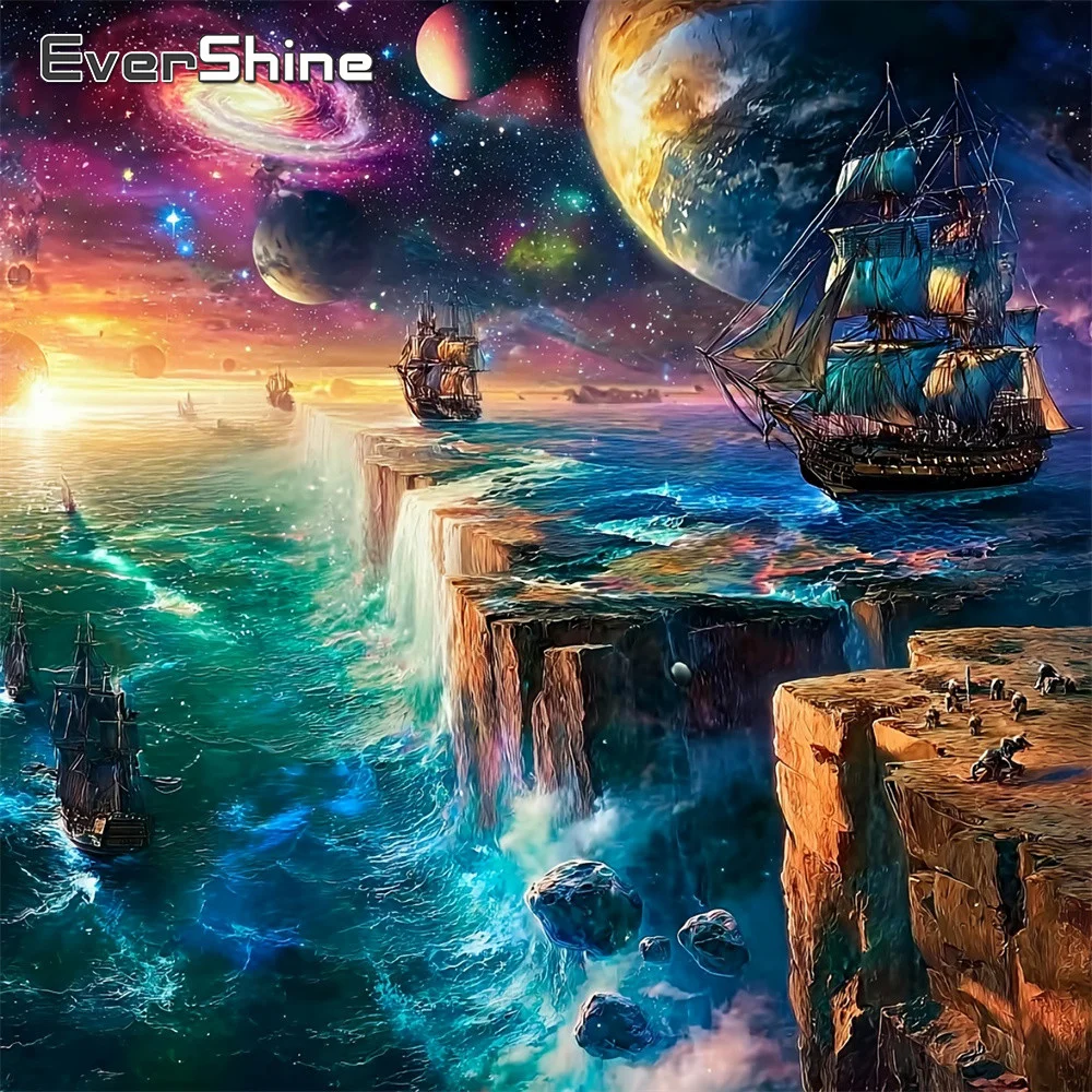 Evershine Diamant-Mosaik Boot Vollquadrat-Drucknägel Landschaft 5D Mond Strass Bild Stickerei Berg Wandkunst