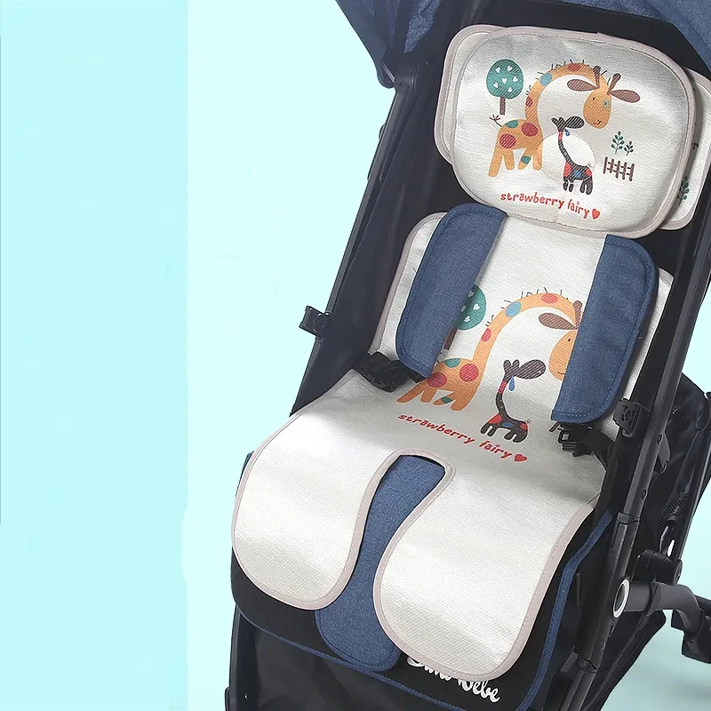 Summer Cartoon Pattern Baby Stroller Cushion Universal Child Dining Chair Trolley Sitting Pad Ice Silk Breathable Stroller Mat