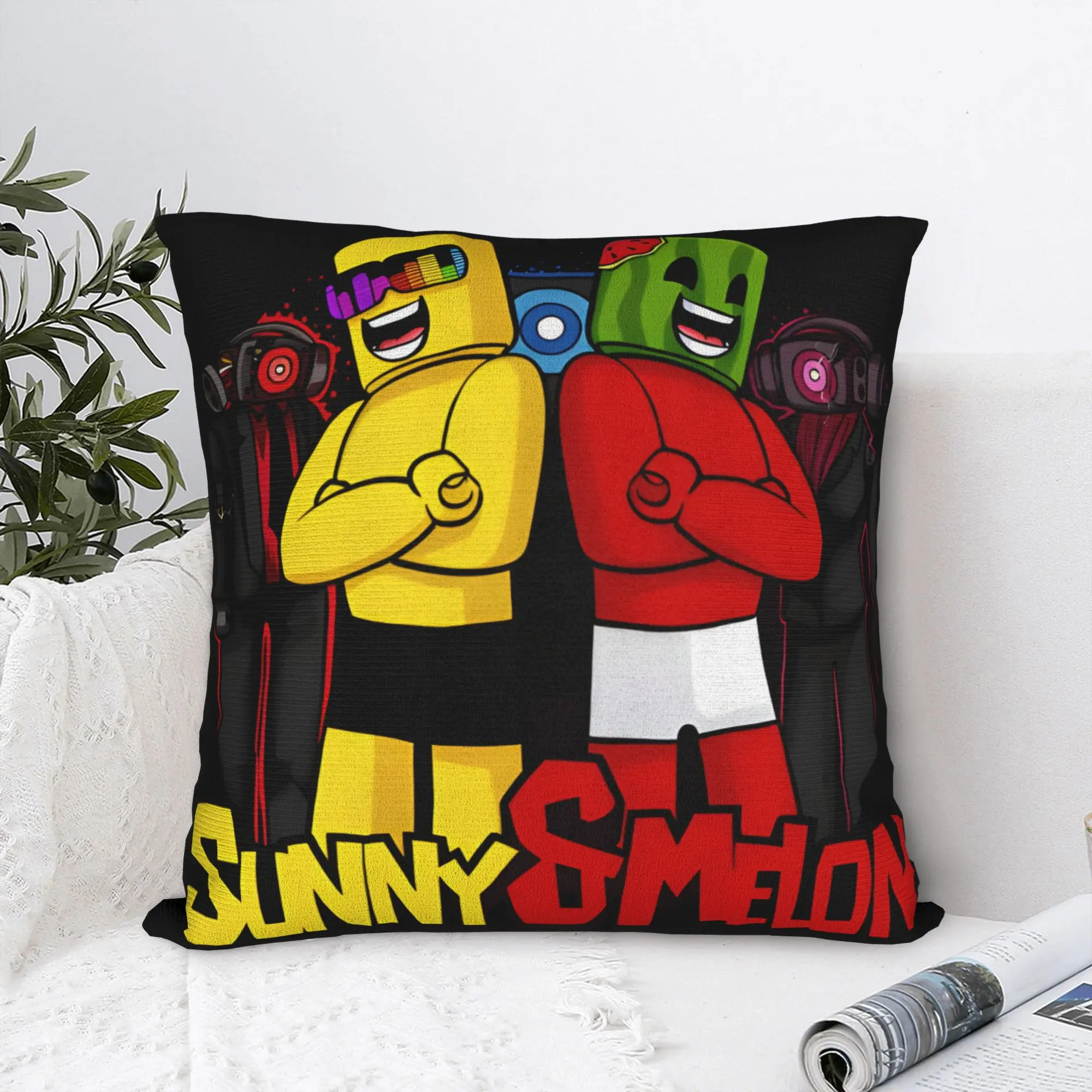 Sunny And Melon Circle Poster With Speaker Characters Pillow Cover  Graphic Cushion Cover Pillow Case For Sofa Home Decoration