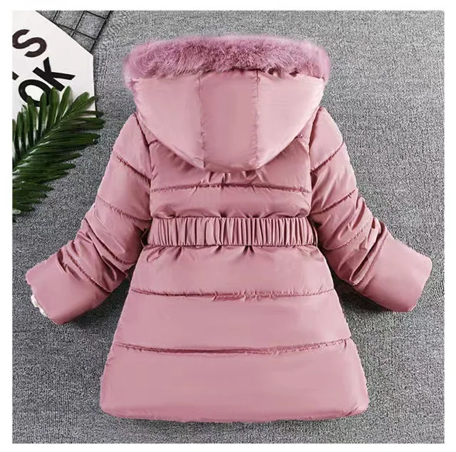 4-10 Years Winter Keep Warm Girls Jacket Love Heart Pattern Small Ball Decoration Removable Hood Lined With Padded Hooded Coat image 4
