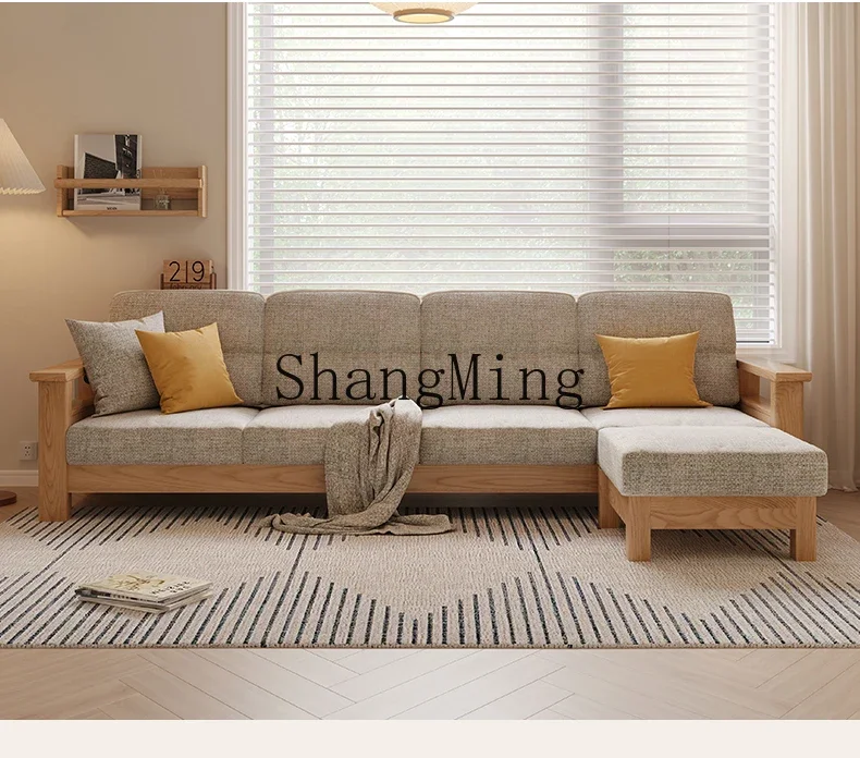 ZZJ minimalist solid wood sofa ash wood corner sofa large apartment living room high value comfortable fabric sofa