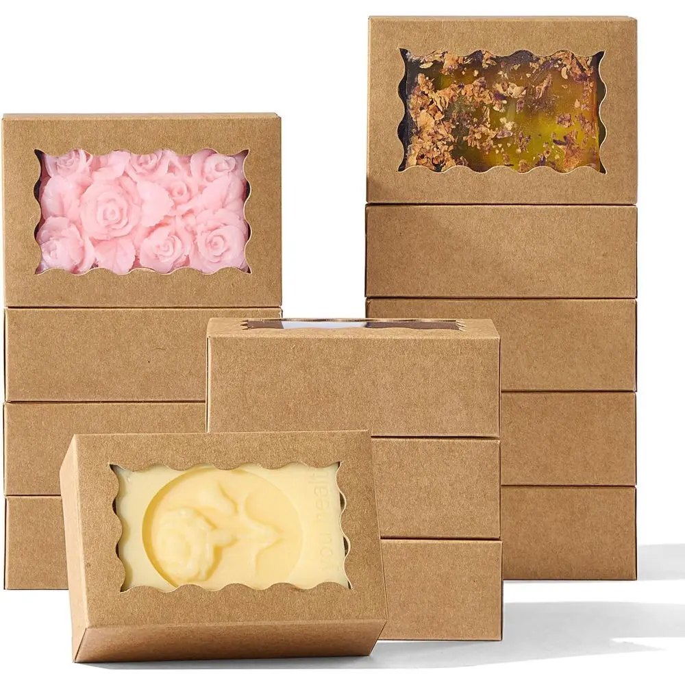 

100 шт. коричневых коробок для мыла с окном, 3,5x2,36x1,2 дюйма - упаковка для домашнего мыла, маленькие подарочные коробки или для выпечки, конфет, печенья, десертов