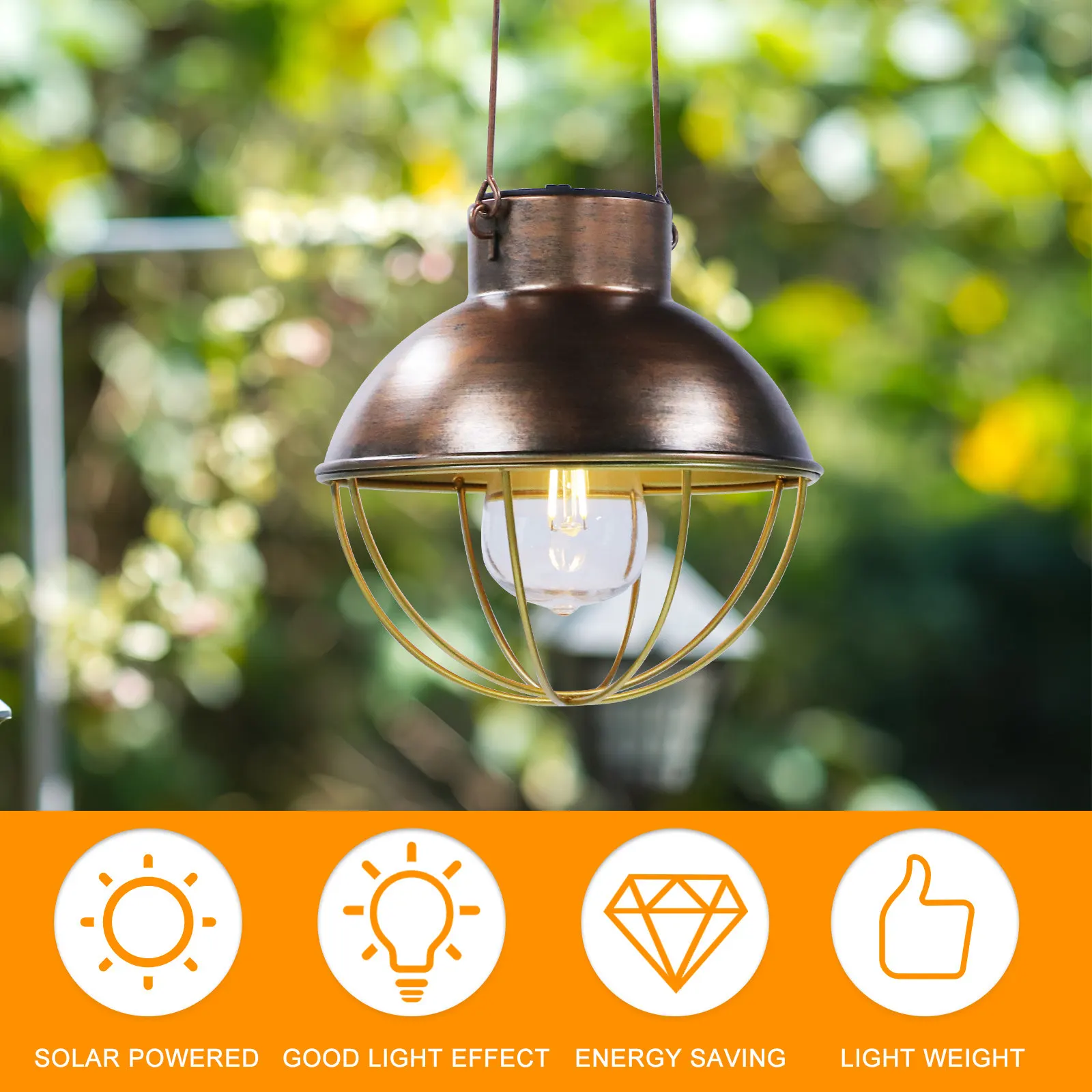 

Подвесной солнечный светильник для улицы, водонепроницаемый, железный, для сада, декоративное освещение двора, автоматическое включение на ночь после зарядки от солнца
