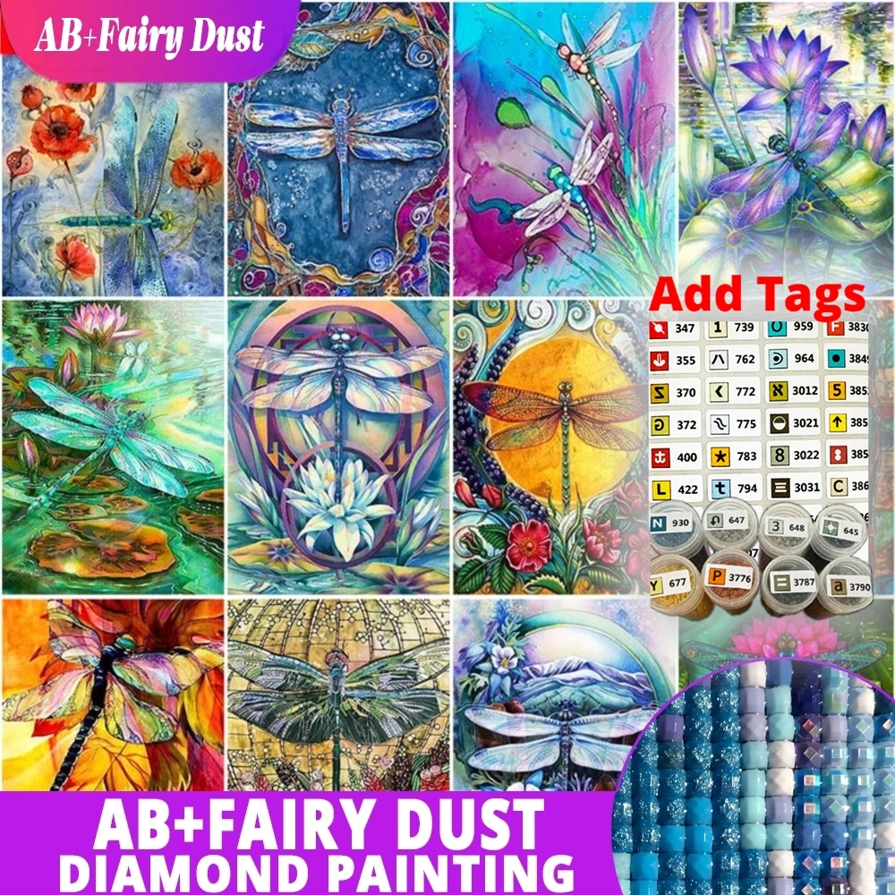 

Фея Пыль AB поставляется с наклейками DMC 5D DIY Алмазная картина Стрекоза Цветок Круглая мозаика Пейзаж Набор для вышивания Горный хрусталь H