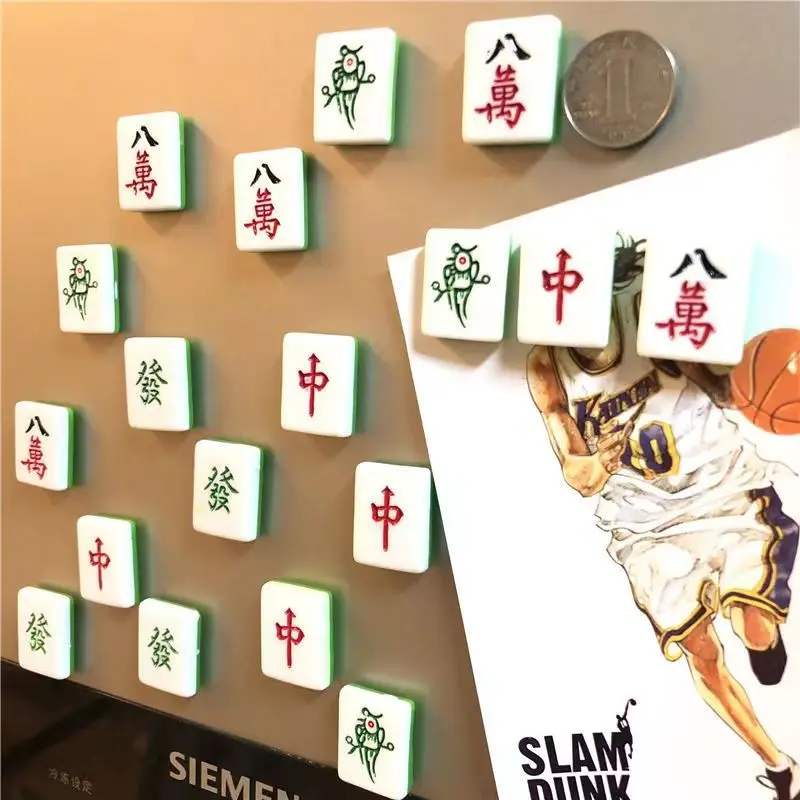 Refrigerator Magnet Creative Simulated Chinese Mahjong Magnetic Sticker Fridge Magnet Home Decoration Games Gifts Good Fortune