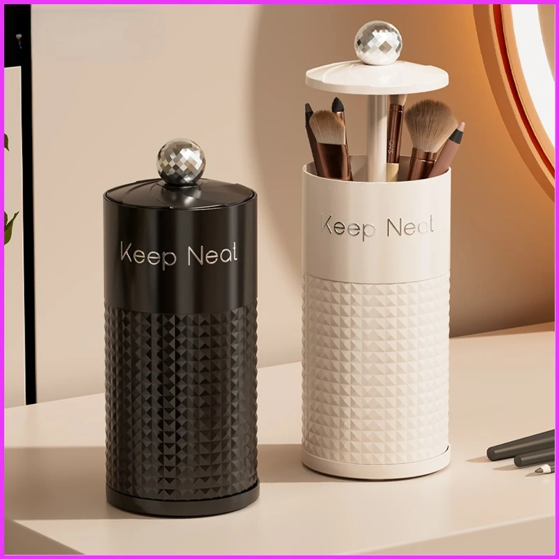 Adjustable Height Lifting Makeup Brush Holder with Dustproof Lid Cosmetic Storage Box for Brushes,Lipsticks Makeup for Vanity