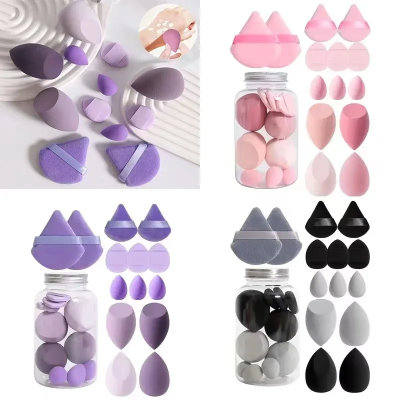 14 stücke Gesicht Make-up-Tool-Set mit Organizer, große Schönheit Eier Fan Puffs Mini Beauty Eier Daumen Puffs Make-up Schwamm Puffs