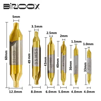 Binoax Center Set Mata Bor 6Pcs HSS เคลือบดีบุกอัตโนมัติรูเจาะรูตัด1.0-5.0Mm 60องศางานไม้เครื่องมือ