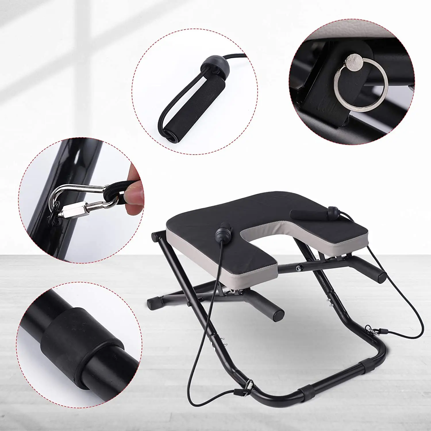Adjustable Folding Fitness Yoga Chair with Resistance Bands Inversion Stool Yoga Headstand Bench Workout Equipment
