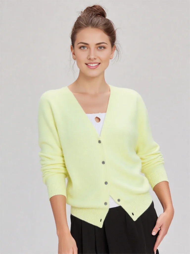 

Pure mink cashmere cardigan women's loose jacket Autumn and winter all match style V-neck Coat Commuter long-sleeved top Madam