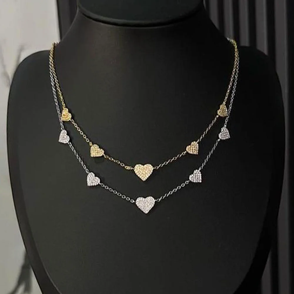 2025 New Gold Silver Color Mini Cz Paved Heart Charm Pendant Necklace Choker For Women Wedding Jewelry