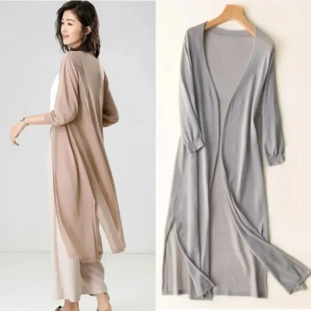 2025 الربيع الصيف ملابس وقاية من الشمس النساء سترة طويلة الإناث محبوك سترة المرأة معطف سترة السيدات شال ملابس خارجية #4