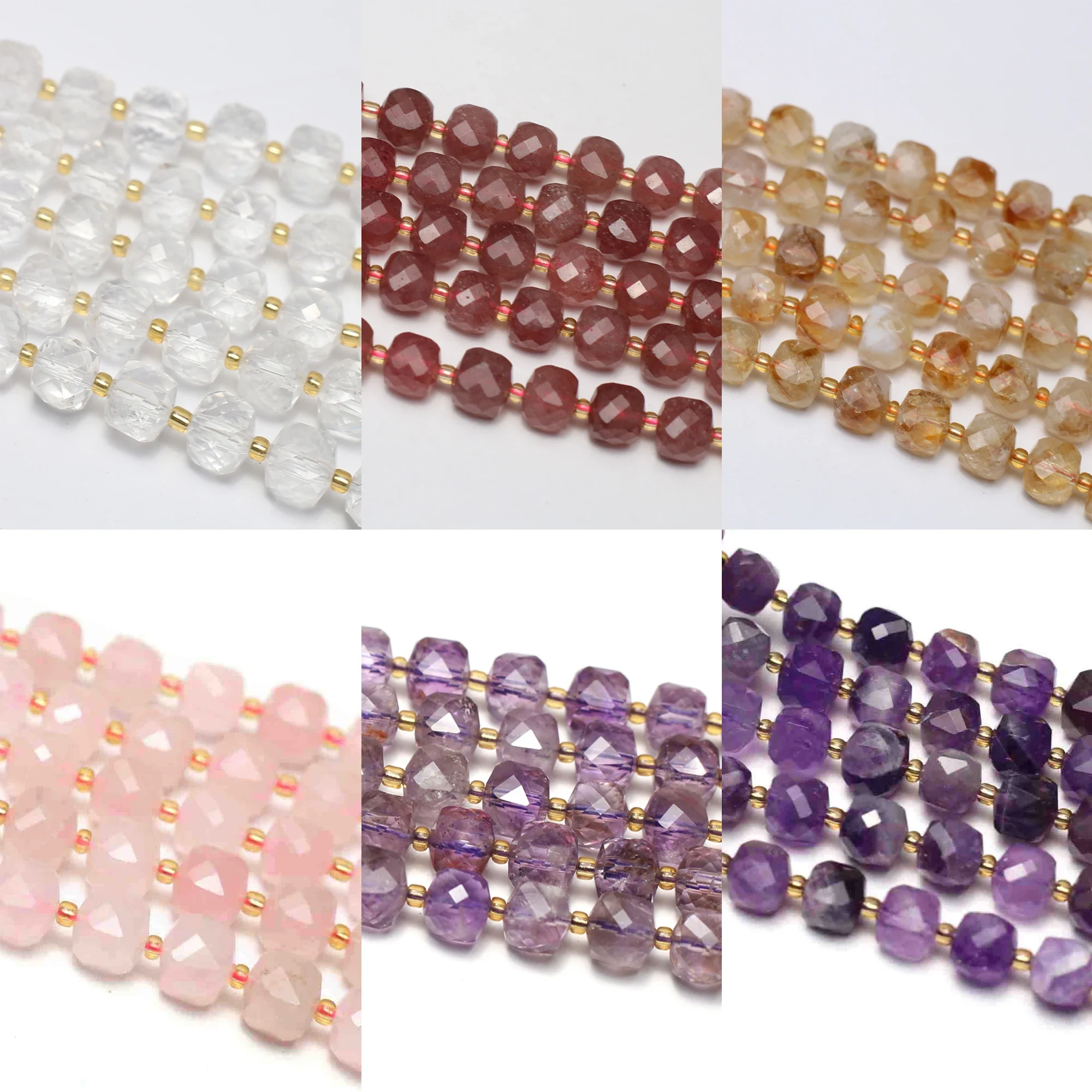 

Natural Stone Crystal Amethysts Rose Quartz Faceted cube Loose Spaced Beads Jewelry Making DIY Necklace Bracelet Accessories