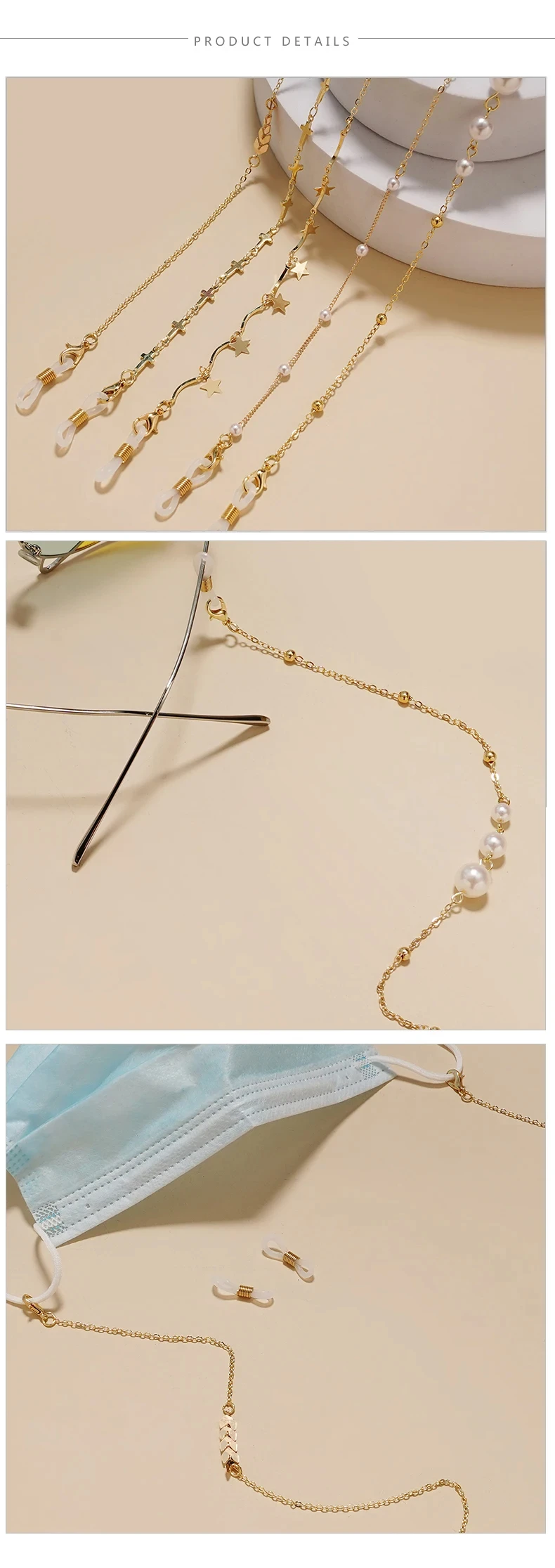 2022 neue Perlen Sonnenbrillen Ketten Gold Stern Brillen Ketten Frauen Sonnenbrillen Halter Halskette Brillen halter Zubehör – Detail 3