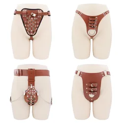 Male Sexy Leather Bondage Strap Belt Underwear of Erotic Adjustable Chastity Cage Panties with Cock Penis Ring for Men Sex Toys