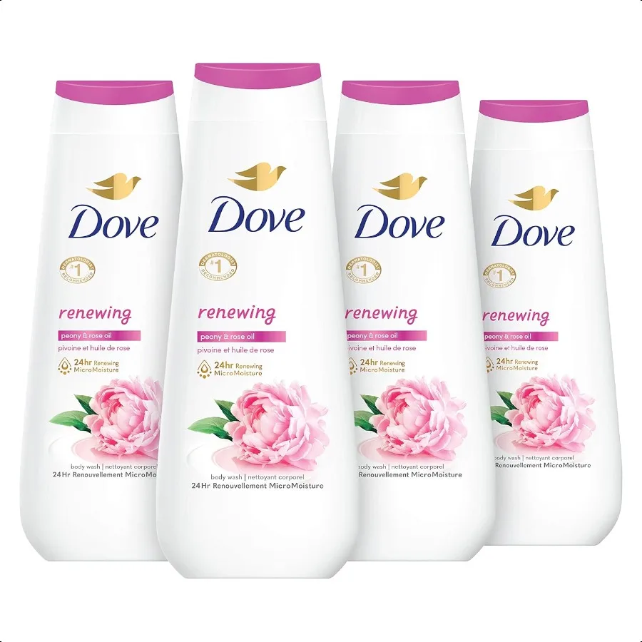 

Dove Body Wash, 4 шт., обновляющее масло пиона и розы для обновления здоровой кожи, нежное очищающее средство для кожи с 24-часовым обновлением микрора