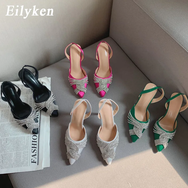 Eilyken New Spring Woman Pumps Crystal Rhinestone Pointed Toe High Heels Shoes Sexy Party Strippers Stiletto Sandals