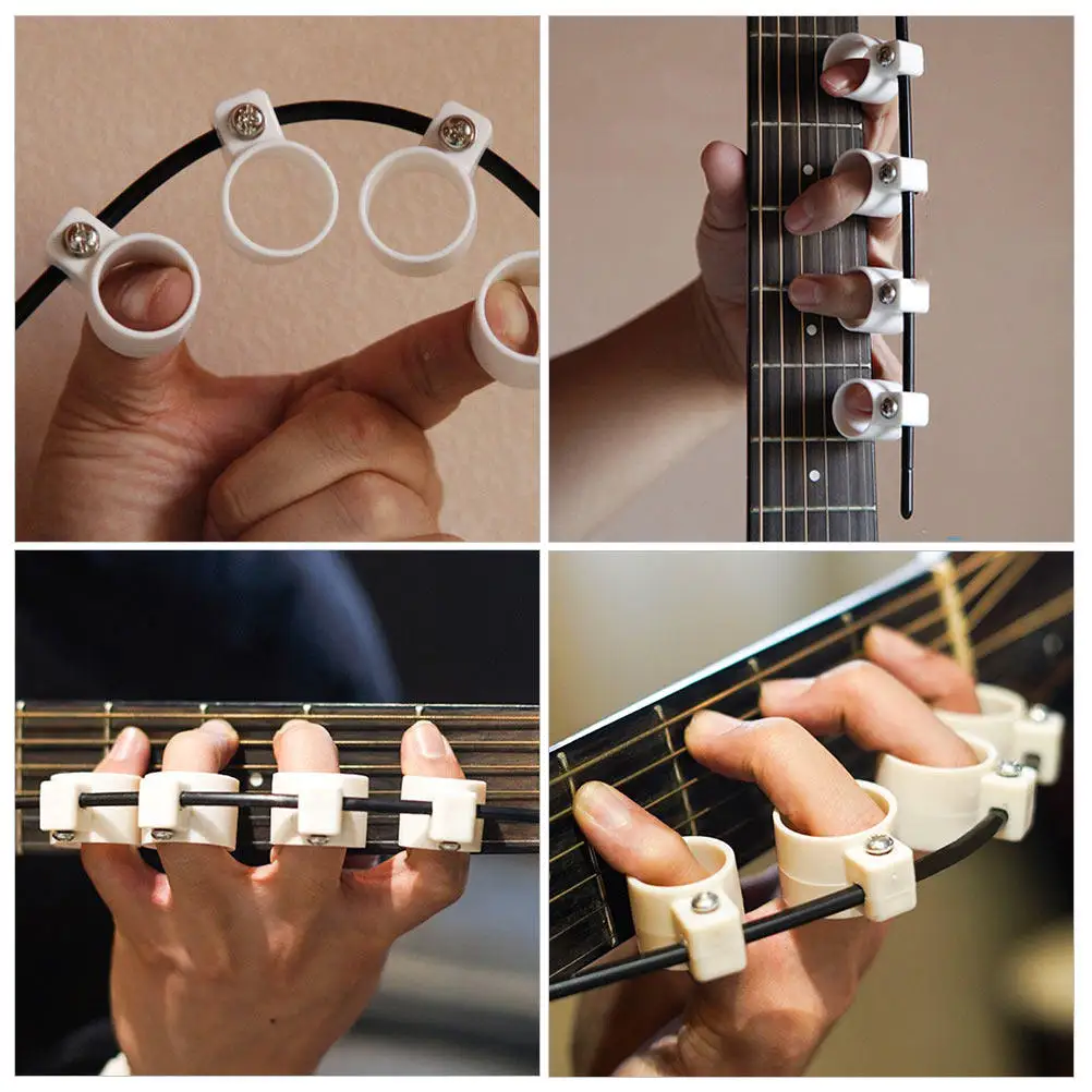 Adjustable Finger Extender Trainer Tool for Guitar Piano Bass Beginners with 4 Finger Protectors Flexible Stretching Practice