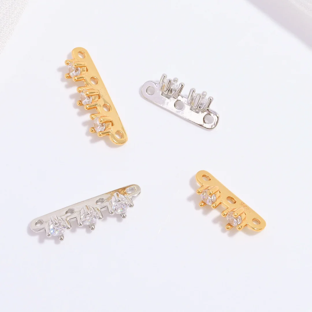 

Elegant 3-Row Pearl and CZ Spacer, S925 Sterling Silver Multi Strand Connector for DIY Jewelry, Women's Bridal Gift Idea