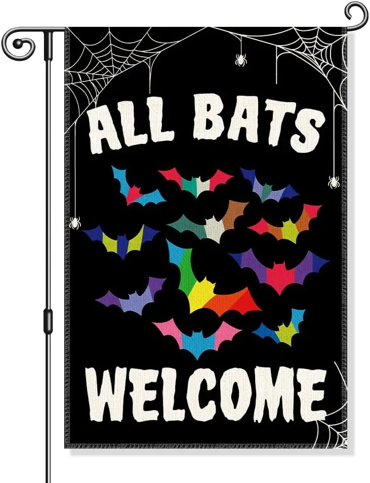 All Bats Welcome Garden Flag, Funny Equality Inclusive Yard Sign for Outside, LGBT Trans Pride Ally Flag, Halloween House Fl PPZ
