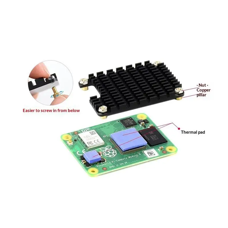 CM4 Aluminum Heatsink Board Reserved Hole Design Custom Installation Tool For Maker Prototyping And Testing